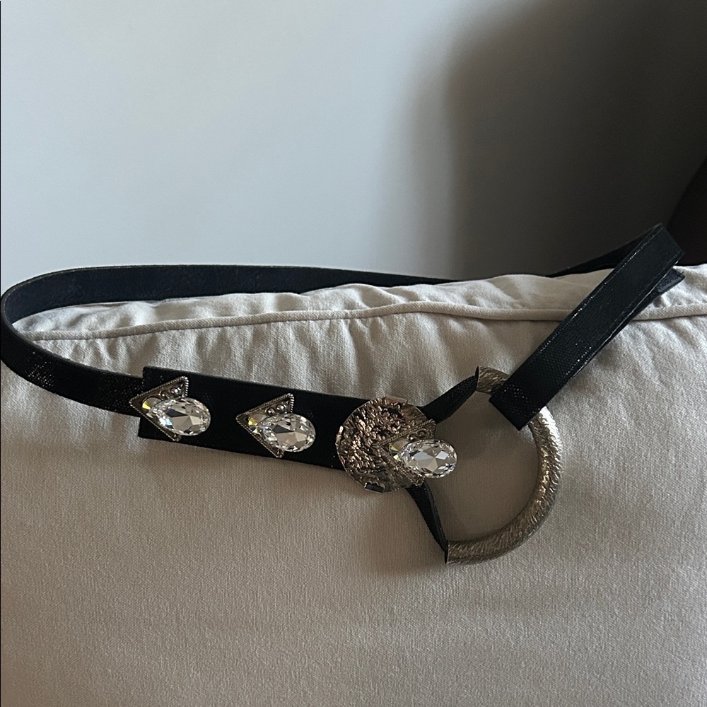 Black Belt with Silver Accents and Crystal Details